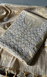 将图像加载到图库查看器中, Women's Lakhnavi Handcrafted Tissue Chanderi Unstitched Kurta And Dupatta Set - HONC0278193