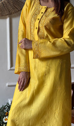 Load image into Gallery viewer, Ishita Women's Lucknowi Handcrafted Chanderi Silk Chikankari Kurti - HONC0340172
