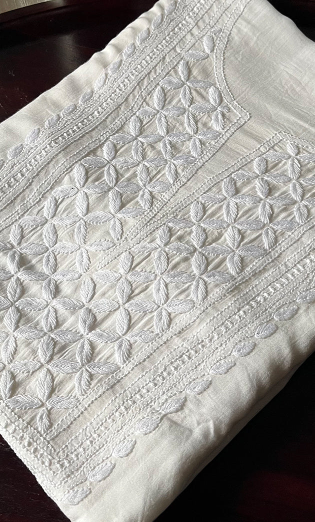 Women's Lakhnavi Handcrafted Modal Cotton Chikankari Unstitched Kurti Fabric - HONC0242107