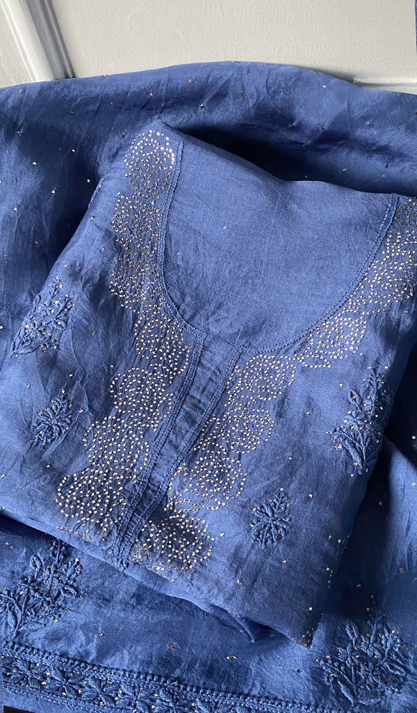 Afeera Women's Lakhnavi Handcrafted Pure Organza Chikankari Unstitched Kurta And Dupatta Set- HONC0261148