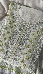 Load image into Gallery viewer, Saziya Women's Lakhnavi Handcrafted Mul Chanderi Semi - Stitched Kurta And Dupatta Set - HONC0277076