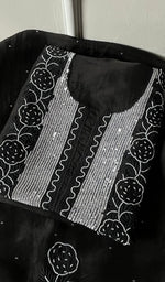 将图像加载到图库查看器中, Rose Women's Lakhnavi Handcrafted Pure Organza Chikankari Unstitched Kurta And Dupatta Set- HONC0272169