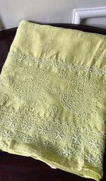 Load image into Gallery viewer, Women's Lakhnavi Handcrafted Chanderi Silk Chikankari Unstitched Kurti Fabric - HONC091933