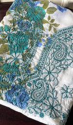 将图像加载到图库查看器中, Women's Lakhnavi Handcrafted Cotton Chikankari Unstitched Kurti Fabric - HONC0284310