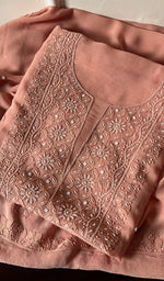 Load image into Gallery viewer, Women's Lakhnavi Handcrafted Viscose Georgette Chikankari Full Suit Material - HONC0267751