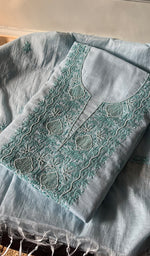 Load image into Gallery viewer, Women's Lakhnavi Handcrafted Mul Chanderi Chikankari Full Suit Material - HONC0287083