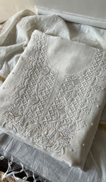 将图像加载到图库查看器中, Jazba Women's Lakhnavi Handcrafted Mul Chanderi Unstitched Kurta And Dupatta Set - HONC0298601