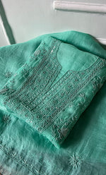 将图像加载到图库查看器中, Women's Lakhnavi Handcrafted Pure Organza Chikankari Unstitched Kurta And Dupatta Set- HONC029556