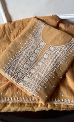 Load image into Gallery viewer, Women's Lakhnavi Handcrafted Mul Chanderi Unstitched Chikankari Full Suit Material - HONC0305480