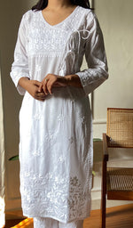 Load image into Gallery viewer, Women's Lakhnavi Handcrafted Modal Cotton Chikankari Short Kurta And Plazzo Set - HONC0290872