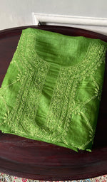 Load image into Gallery viewer, Women's Lakhnavi Handcrafted Tussar Silk Chikankari Unstitched Kurti Fabric - HONC0371822