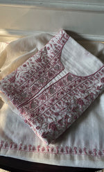 Load image into Gallery viewer, Women's Lakhnavi Handcrafted Maheshwari Mul Chanderi UnStitched Kurta And Dupatta Set - HONC0288346