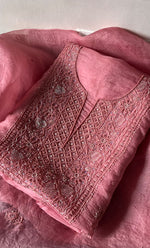 将图像加载到图库查看器中, Women's Lakhnavi Handcrafted Pure Organza Chikankari Unstitched Kurta And Dupatta Set- HONC0294428