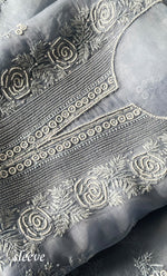 Load image into Gallery viewer, Rose Women's Lakhnavi Handcrafted Pure Organza Chikankari Unstitched Kurta And Dupatta Set- HONC0314167