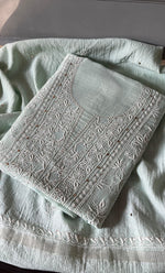 Load image into Gallery viewer, Women's Lakhnavi Handcrafted Maheshwari Mul Chanderi Unstitched Kurta And Dupatta Set- HONC0281943