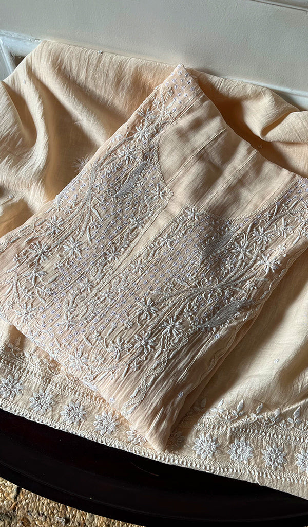 Laiba Women's Lakhnavi Handcrafted Mul Chanderi Semi - Stitched Anarkali And Dupatta Set  - HONC0288587