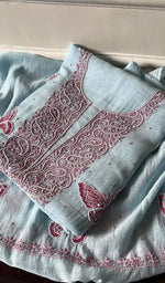 将图像加载到图库查看器中, Women's Lakhnavi Handcrafted Mul Chanderi Unstitched Kurta And Dupatta Set - HONC0295608