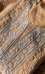 Load image into Gallery viewer, Women's Lakhnavi Handcrafted Munga Silk Semi - Stitched Chikankari Kurta And Dupatta Set- HONC0281959