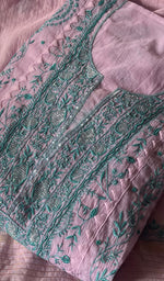 Load image into Gallery viewer, Women's Lakhnavi Handcrafted Mul Chanderi Unstitched Kurta And Dupatta Set - HONC0296163