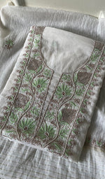 Load image into Gallery viewer, Women's Lakhnavi Handcrafted Mul Chanderi Unstitched Kurta And Dupatta Set - HONC0256377
