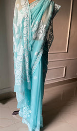 将图像加载到图库查看器中, Women's Lucknowi Handcrafted Faux-Georgette Chikankari Saree - HONC0295209
