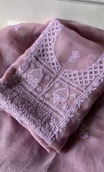 将图像加载到图库查看器中, Women's Lakhnavi Handcrafted Pure Organza Chikankari Unstitched Kurta And Dupatta Set- HONC0266924