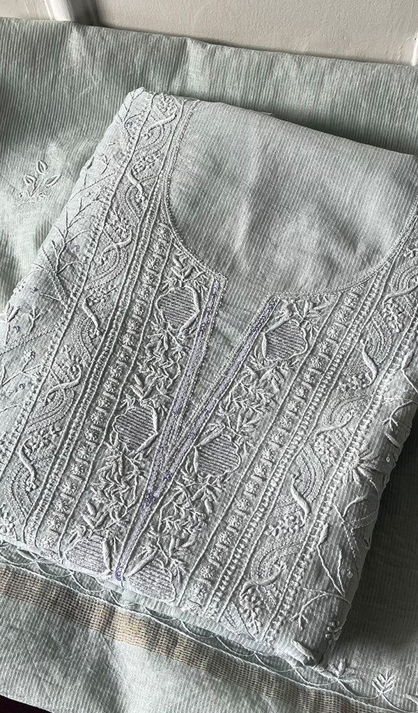 Women's Lakhnavi Handcrafted Maheshwari Mul Chanderi Kurta And Dupatta Set - HONC0261171