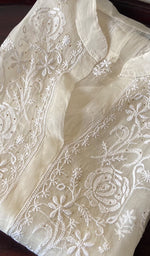 Load image into Gallery viewer, Women's Lakhnavi Handcrafted Semi Stitched Pure Organza Chikankari Top - HONC0216804