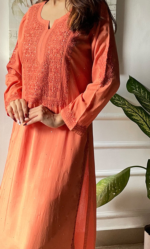 Rooh Women's Lucknowi Handcrafted Modal Cotton Chikankari Kurti - HONC0264899