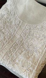 将图像加载到图库查看器中, Women's Lakhnavi Handcrafted Organza Chikankari Unstitched Kurti Fabric - HONC0288684