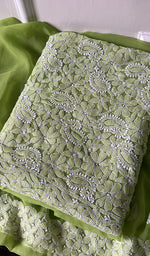 将图像加载到图库查看器中, Women's Lucknowi Handcrafted Faux-Georgette Chikankari Suit Material - HONC0263422