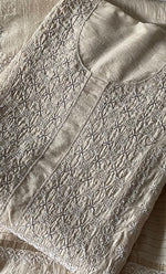 Load image into Gallery viewer, Women's Lakhnavi Handcrafted Munga Silk Semi - Stitched Chikankari Kurta And Dupatta Set- HONC0246918