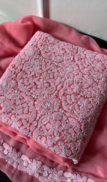 将图像加载到图库查看器中, Women's Lucknowi Handcrafted Faux-Georgette Chikankari Suit Material - HONC0263421