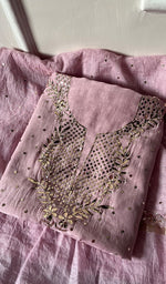 将图像加载到图库查看器中, Ruhi Women's Lakhnavi Handcrafted Mul Chanderi Unstitched Kurta And Dupatta Set - HONC0258798