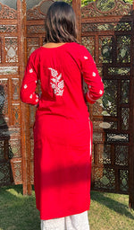 将图像加载到图库查看器中, Women's Lakhnavi Handcrafted Cotton Chikankari Kurti - HONC0268624