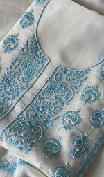 Load image into Gallery viewer, Eshal Women's Lakhnavi Handcrafted Mul Chanderi Unstitched Kurta And Dupatta Set - HONC0284790