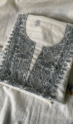 Load image into Gallery viewer, Women's Lakhnavi Handcrafted Mul Chanderi Unstitched Kurta And Dupatta Set - HONC0253435
