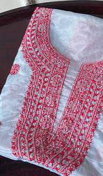 将图像加载到图库查看器中, Women's Lakhnavi Handcrafted Organza Chikankari Unstitched Kurti Fabric - HONC0138395