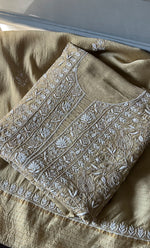 Load image into Gallery viewer, Women's Lakhnavi Handcrafted Munga Silk Unstitched Chikankari Kurta And Dupatta Set- HONC0282389