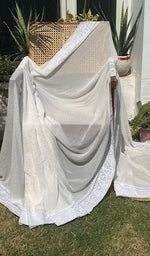 Load image into Gallery viewer, Women's Lakhnavi Handcrafted Pure Silk Georgette Chikankari Saree- HONC0260889
