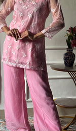 Load image into Gallery viewer, Women's Lucknowi Handcrafted Organza Stitched Chikankari Kurta And Plazzo Set