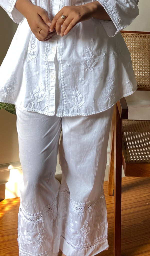 Women's Lakhnavi Handcrafted Cotton Chikankari Top And Palazzo Set - HONC0295332