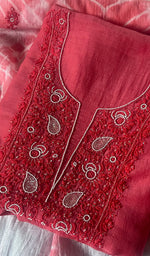 将图像加载到图库查看器中, Women's Lucknowi Handcrafted Chanderi Silk Chikankari Full Suit Material - HONC0260944