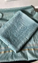 Load image into Gallery viewer, Women's Lakhnavi Handcrafted Mul Chanderi Unstitched Chikankari Full Suit Material - HONC0319534