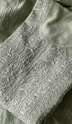 Load image into Gallery viewer, Women's Lakhnavi Handcrafted Mul Chanderi Chikankari Semi Stitched Kurta And Dupatta Set- HONC0293269