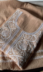 Load image into Gallery viewer, Women's Lakhnavi Handcrafted Maheshwari Mul Chanderi Unstitched Kurta And Dupatta Set - HONC0301252