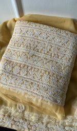 将图像加载到图库查看器中, Yumna Women's Lucknowi Handcrafted Faux-Georgette Chikankari Suit Material - HONC0263426