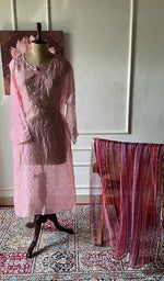 Load image into Gallery viewer, Women's Lucknowi Handcrafted Pure Organza Silk Chikankari Semi- stitched Kurta Dupatta Set- HONC0334805