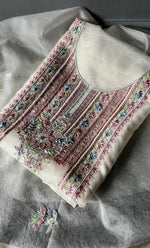 Load image into Gallery viewer, Women's Lakhnavi Handcrafted Pure Organza Chikankari Unstitched Kurta And Dupatta Set- HONC0309243