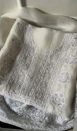 Load image into Gallery viewer, Women's Lakhnavi Handcrafted Pure Organza Chikankari Unstitched Kurta And Dupatta Set- HONC0260423